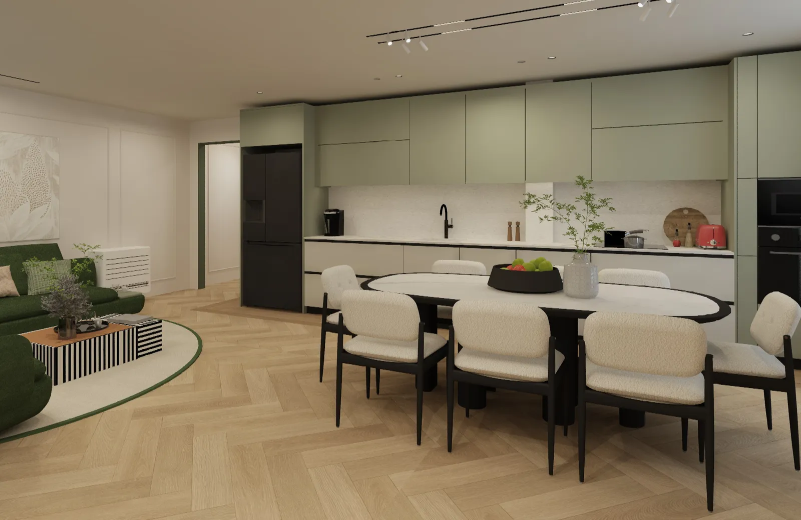 Living room in oak and stone